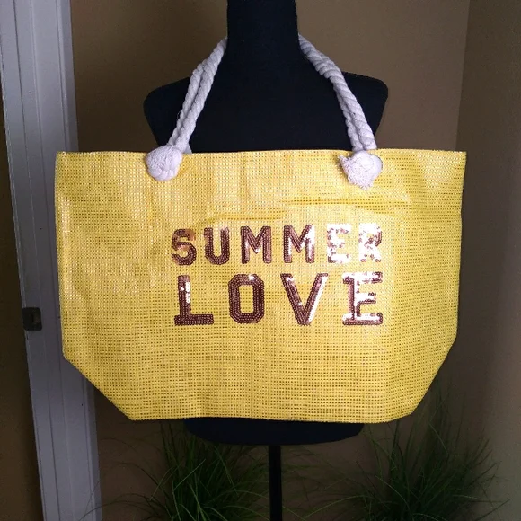 Yellow & Rose Gold Summer Love Large Tote Bag  NWT - Picture 2 of 9